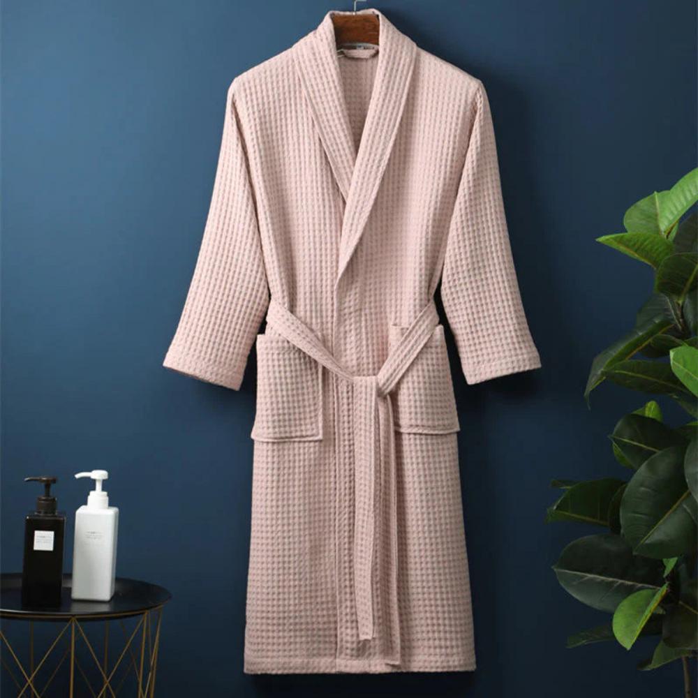 Pavoco Roben Rosa / M Weicher Bademantel für Damen aus Baumwolle Waffelstruktur Wellness Zuhause