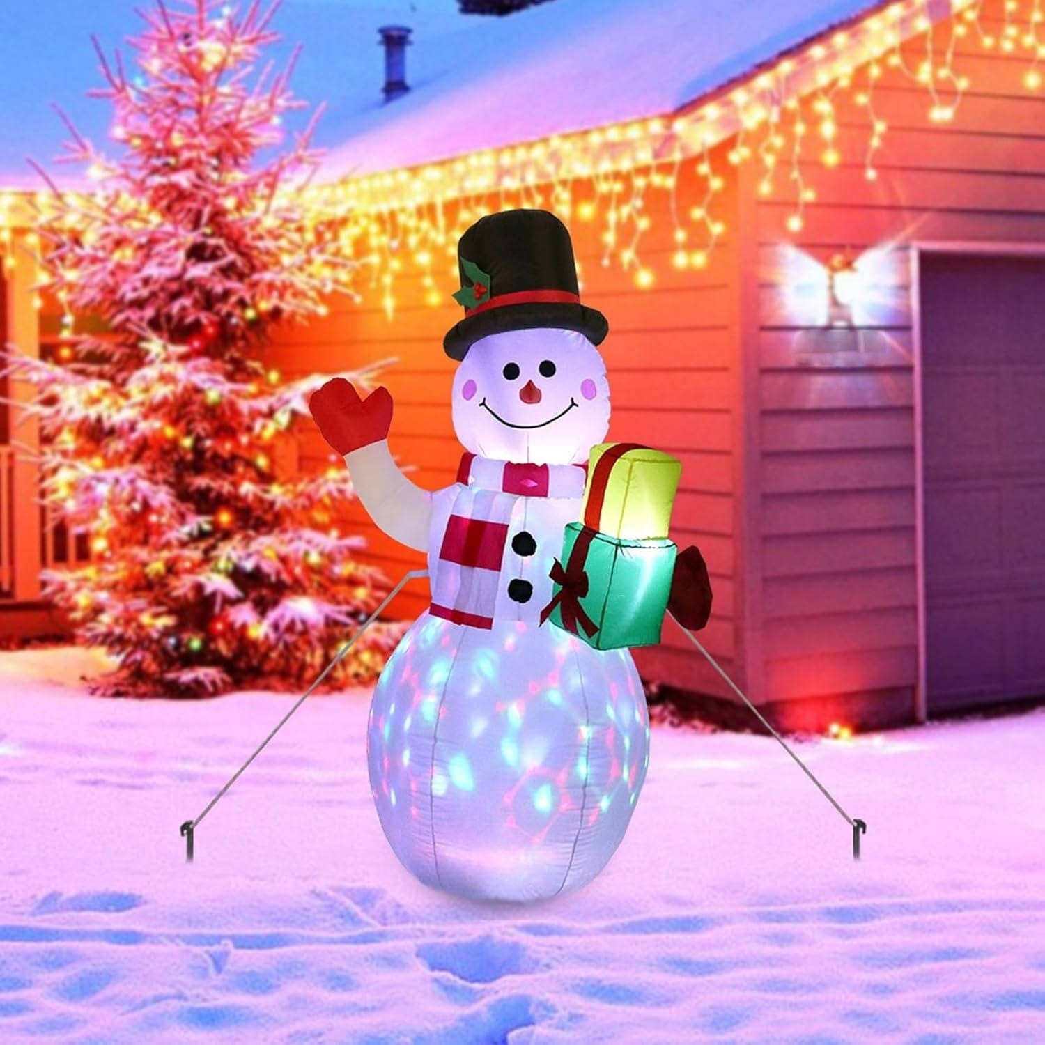 Pavoco Saisonale Dekoration Default Wetterfester Aufblasbarer Schneemann für Außen Weihnachtsdekoration mit LED-Lichtern