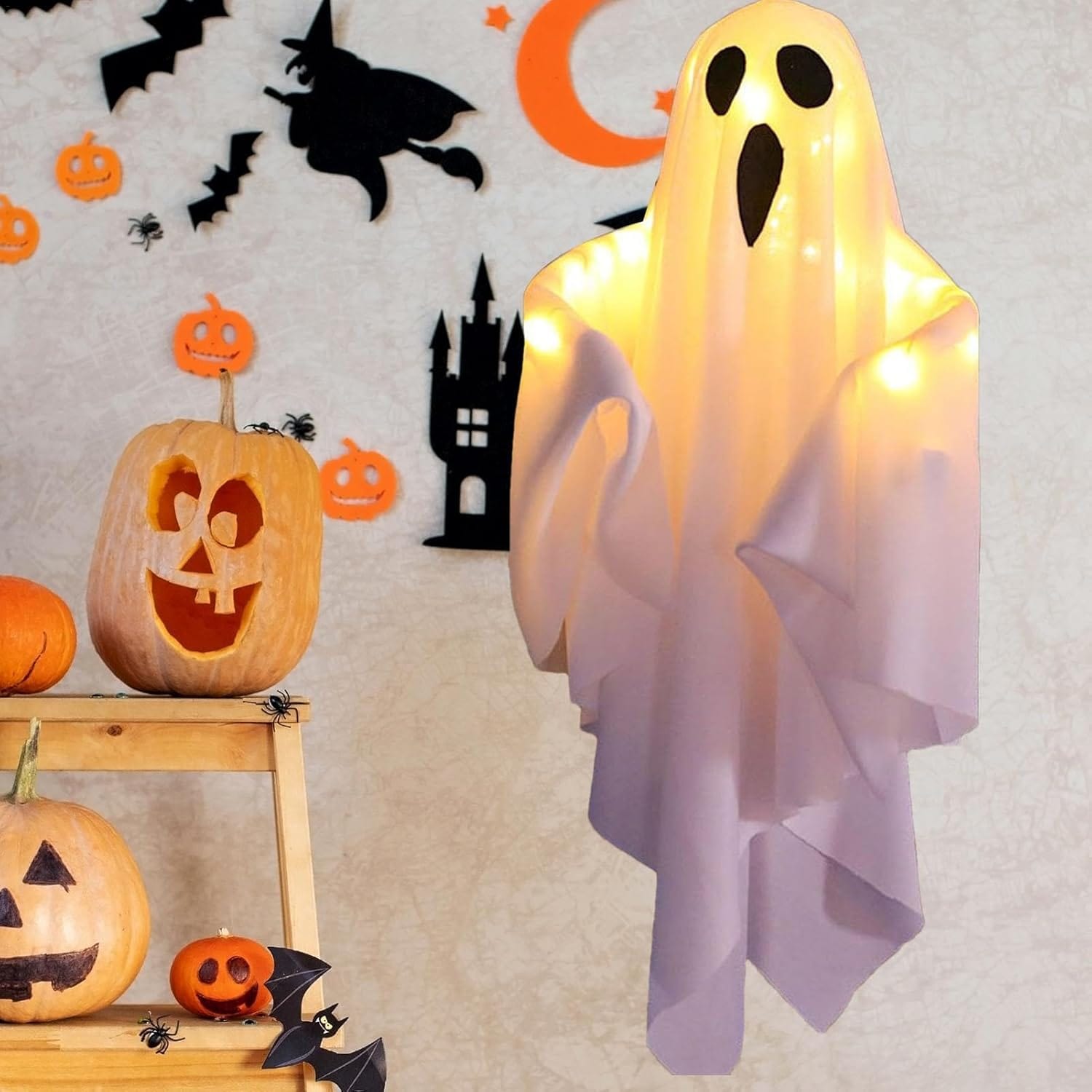 Pavoco Saisonale Dekorationen Weiß Gruselige Stoffgeister für Halloween Deko hängend