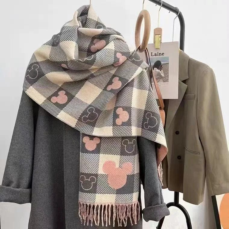 Pavoco Schals Grau Kuscheliger Schal für Damen weich vielseitig mit Cartoon-Motiv Winter