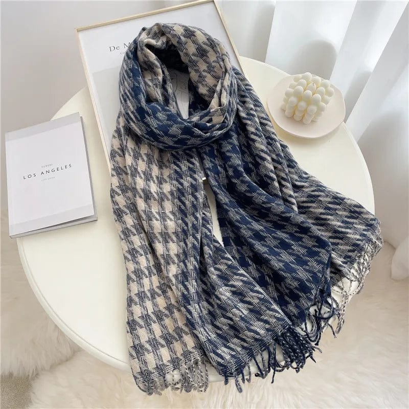 Pavoco Schals & Tücher Grau/Blau Kuscheliger Kaschmir Schal für Damen kariert elegant Winter vielseitig