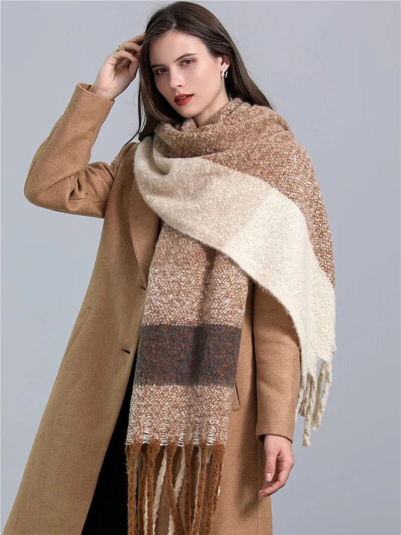 Pavoco Schals & Tücher Khaki Eleganter Karierter Schal für Damen warm aus Kaschmir Winter