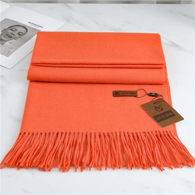 Pavoco Schals & Tücher Orange Weicher Cashmere Schal für Damen warm stilvoll Winter mit Quasten