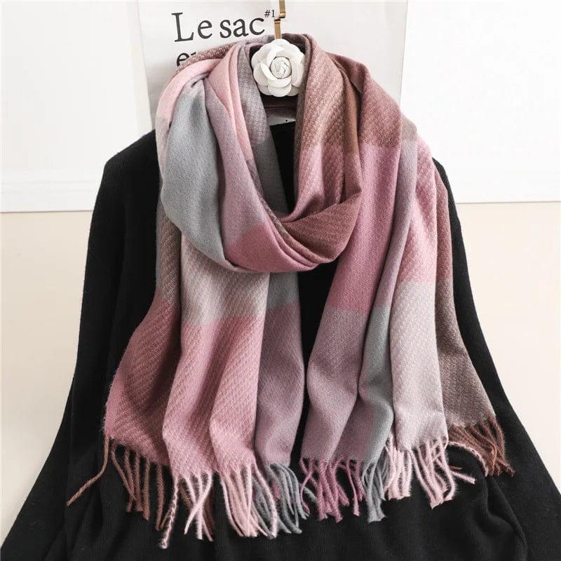Pavoco Schals & Tücher Pink Kuscheliger Kaschmir Schal für Damen kariert elegant Winter vielseitig