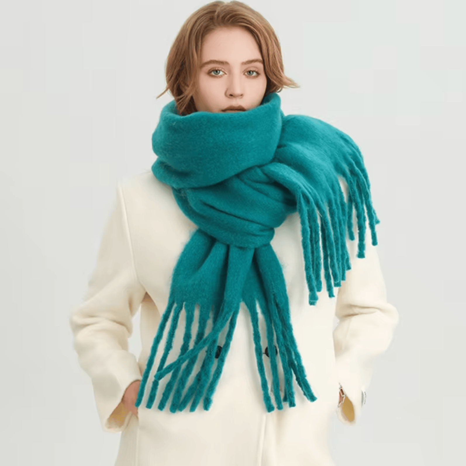 Pavoco Schals & Tücher Türkis Eleganter Winterschal für Damen warm aus Pashmina vielseitig für Winter