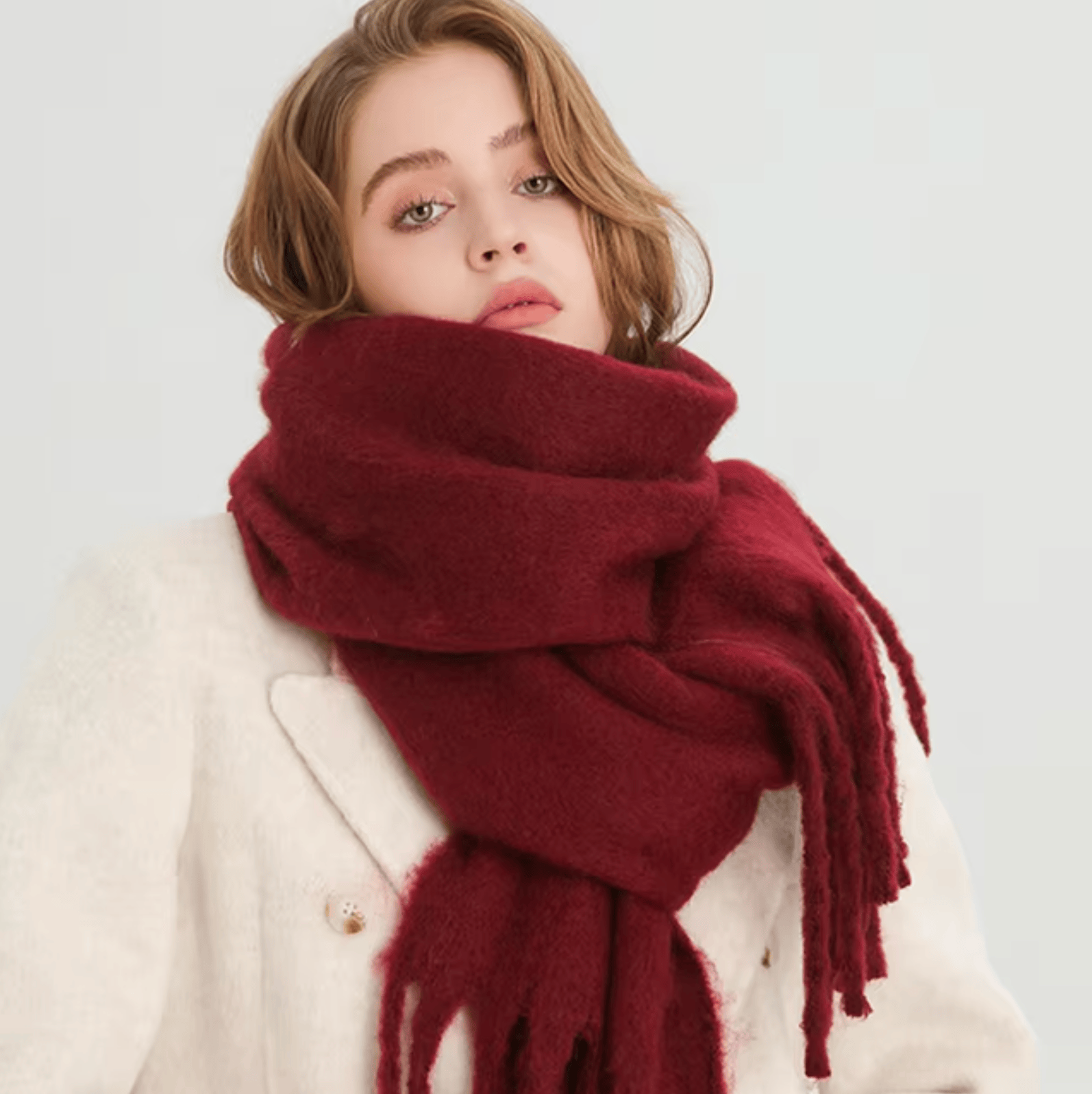 Pavoco Schals & Tücher Weinrot Eleganter Winterschal für Damen warm aus Pashmina vielseitig für Winter