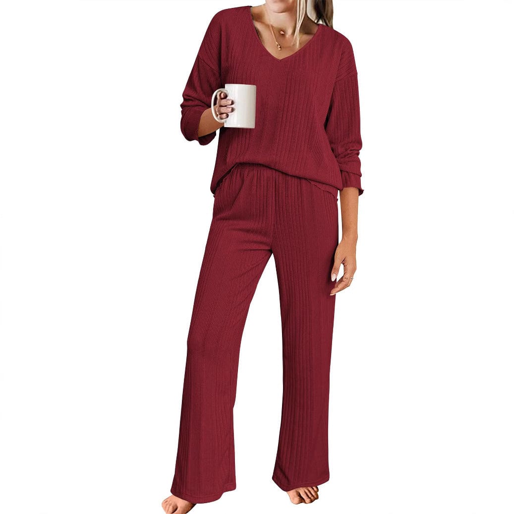 Pavoco Schlafanzug-Sets Elegante Pyjamajacke für Damen weich atmungsaktiv V-Ausschnitt Lounge Wear