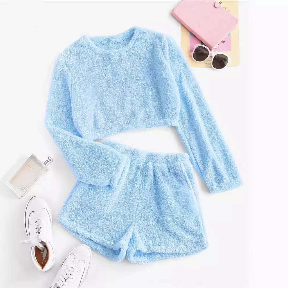 Pavoco Schlafanzüge & Loungewear Himmelblau / S Kuscheliger Plüsch Schlafanzug für Damen bequem weich ideal für Zuhause