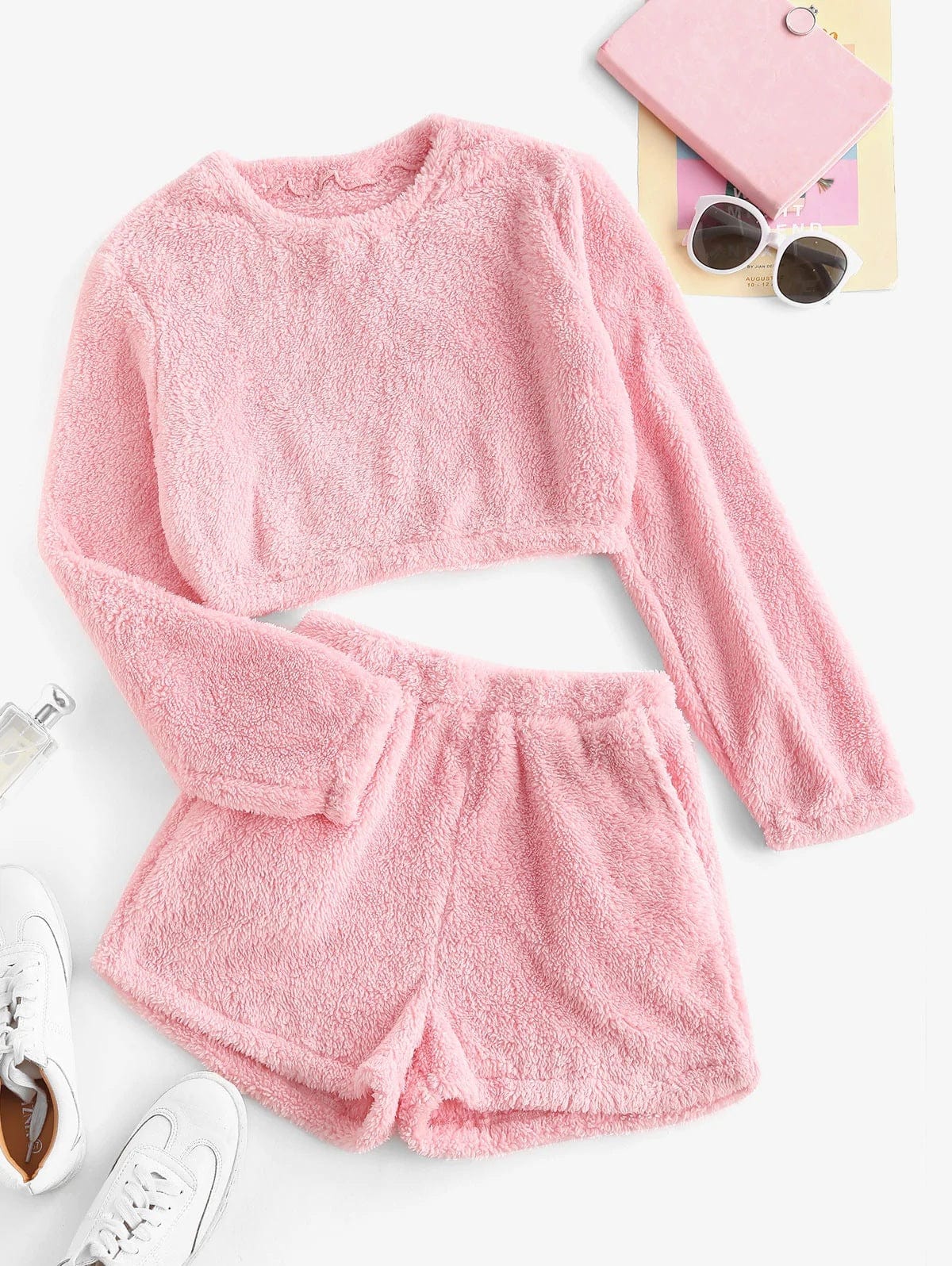 Pavoco Schlafanzüge & Loungewear Rosa / S Kuscheliger Plüsch Schlafanzug für Damen bequem weich ideal für Zuhause