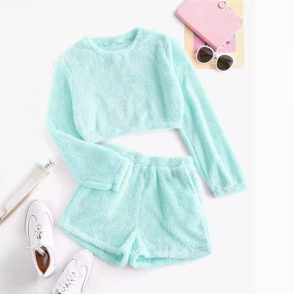 Pavoco Schlafanzüge & Loungewear Türkis / S Kuscheliger Plüsch Schlafanzug für Damen bequem weich ideal für Zuhause