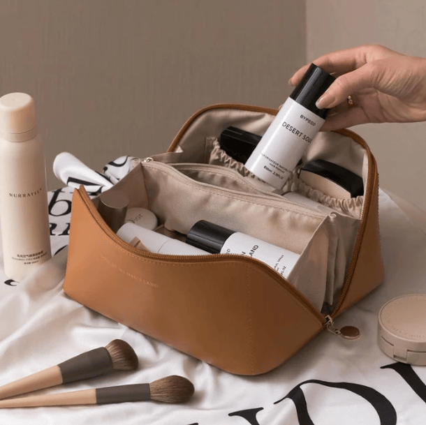 Pavoco Schönheitsaufbewahrung & -organisatoren Braun Elegante Kosmetiktasche für Damen kompakt wasserabweisend mit Fächern