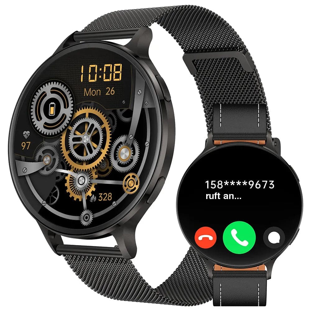 Pavoco Smartwatches Schwarz - Milanaise Elegante Smartwatch für Unisex mit AMOLED-Display Fitness-Tracking Telefonie