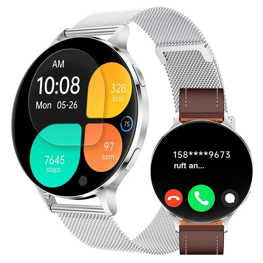 Pavoco Smartwatches Silber - Milanaise Elegante Smartwatch für Unisex mit AMOLED-Display Fitness-Tracking Telefonie