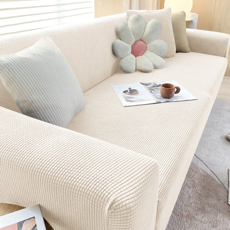Pavoco Sofabezüge 1-Sitzer (90-140cm) / Beige Weiß Stilvoller Stretch Sofabezug für Unisex rutschfest pflegeleicht elastisch