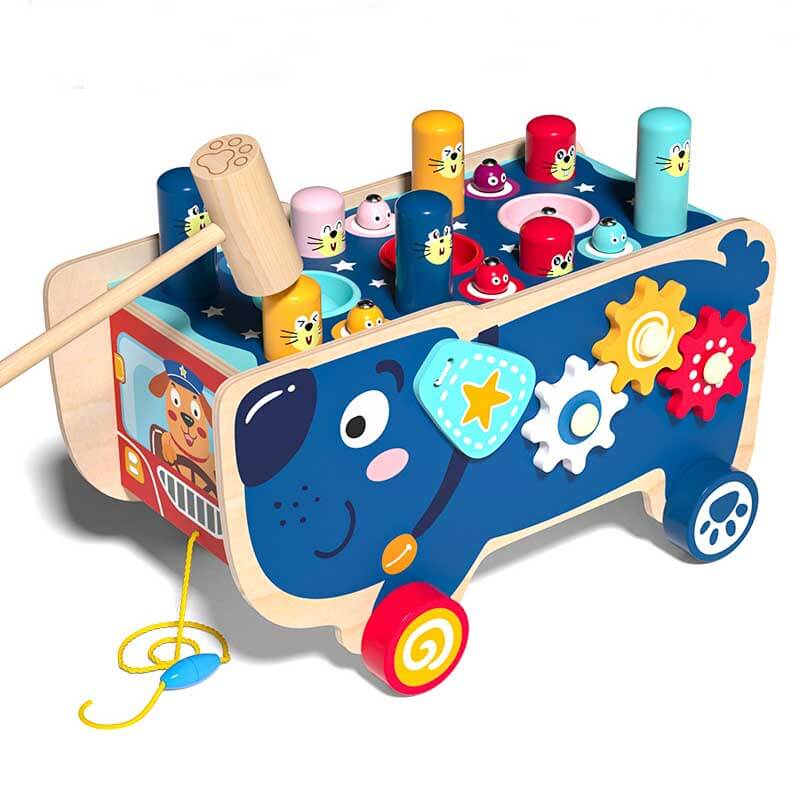 Pavoco Spielzeug & Spiele Welpen-Version Bunter Holzspielzeugwagen für Kinder ab 2 Jahren 5-in-1 Lernspielzeug aus Holz