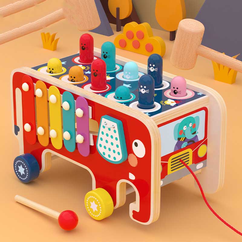 Pavoco Spielzeug & Spiele Xylophon-Version Bunter Holzspielzeugwagen für Kinder ab 2 Jahren 5-in-1 Lernspielzeug aus Holz