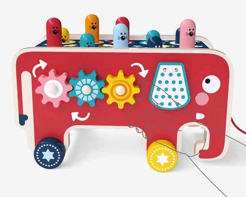 Pavoco Spielzeug & Spiele Zahnrad-Version Bunter Holzspielzeugwagen für Kinder ab 2 Jahren 5-in-1 Lernspielzeug aus Holz