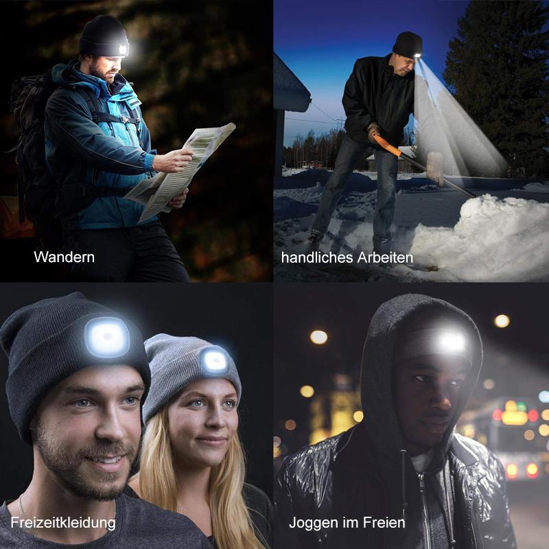 Pavoco Stirnlampen Hüte Bequeme LED Stirnlampenmütze für Unisex warm atmungsaktiv wiederaufladbar Winter