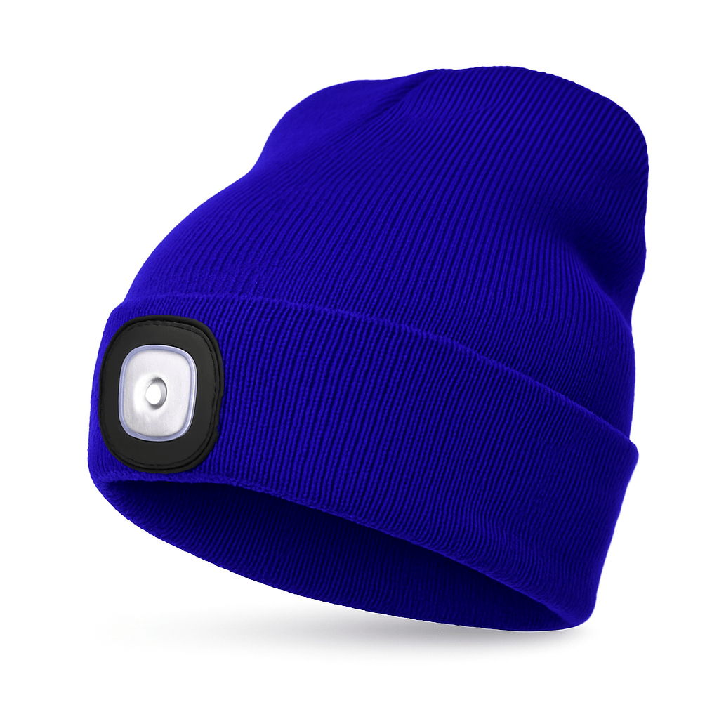Pavoco Stirnlampen Hüte Blau Bequeme LED Stirnlampenmütze für Unisex warm atmungsaktiv wiederaufladbar Winter