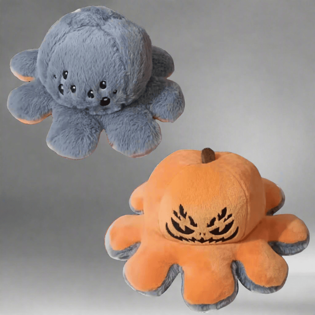 Pavoco Stofftiere & Plüschspielzeug Grau-Orange Weicher Wendbarer Oktopus-Plüsch für Kinder und Erwachsene langlebig kuschelig Baumwolle