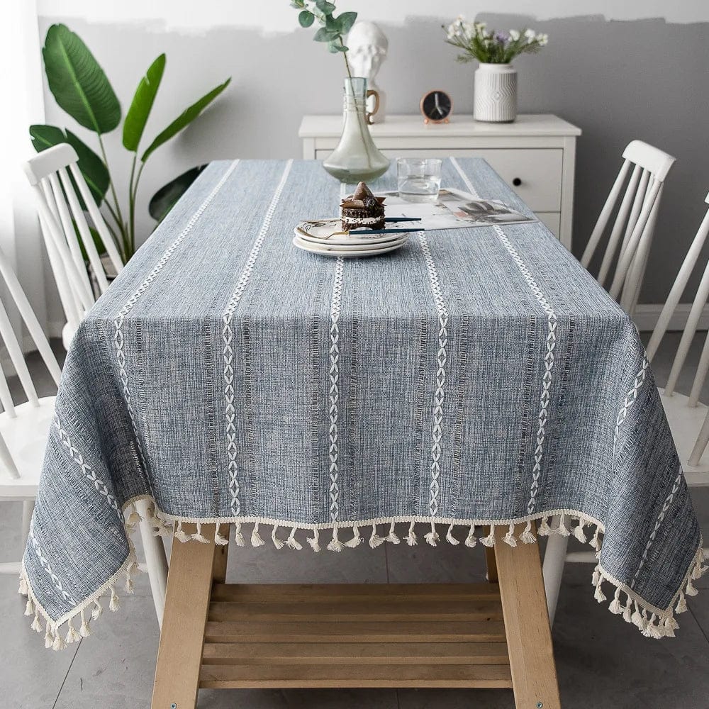 Pavoco Tischwäsche Graublau / 90x90cm Elegantes Tischtuch für Unisex Baumwolle Leinen mit Quasten für festliche Anlässe