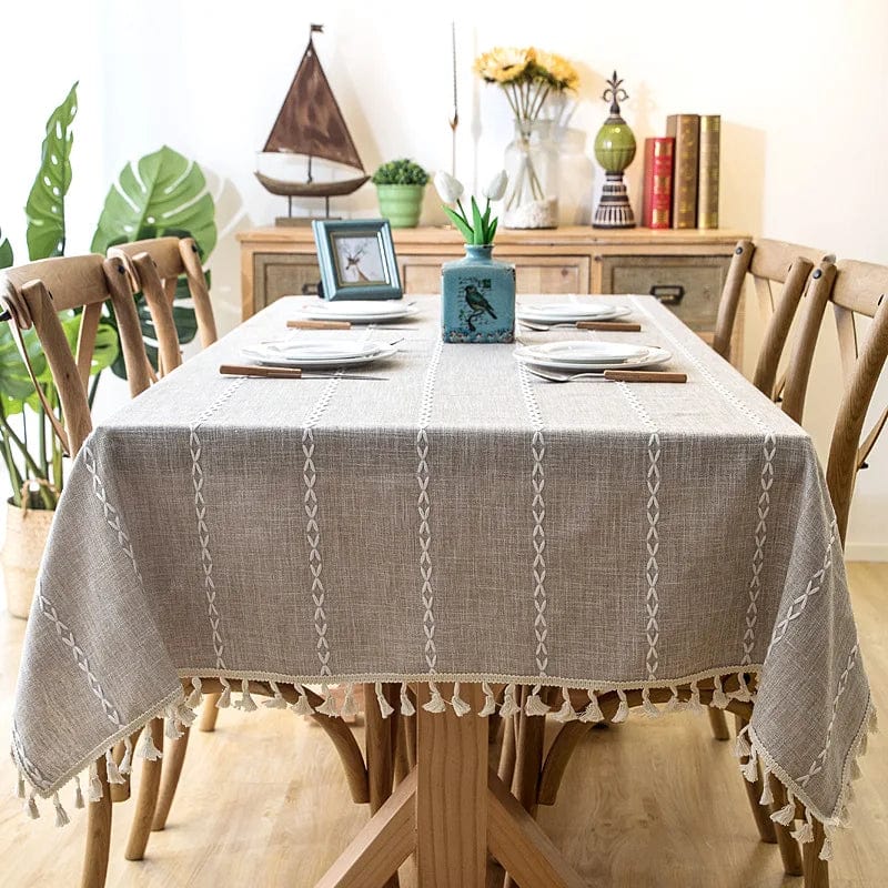 Pavoco Tischwäsche Hellbraun / 90x90cm Elegantes Tischtuch für Unisex Baumwolle Leinen mit Quasten für festliche Anlässe