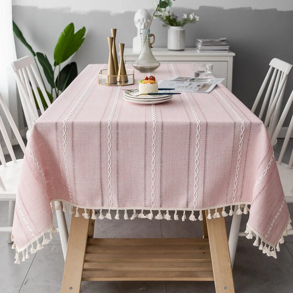 Pavoco Tischwäsche Rosa / 90x90cm Elegantes Tischtuch für Unisex Baumwolle Leinen mit Quasten für festliche Anlässe