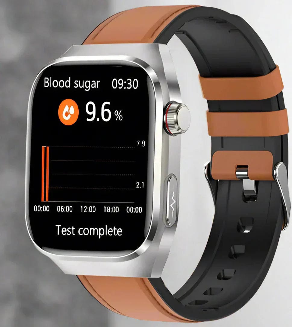 Pavoco Tragbare Technologie Braunes Leder Stylischer Gesundheitstracker für Unisex wasserdicht mit AMOLED Bildschirm EKG Funktionen