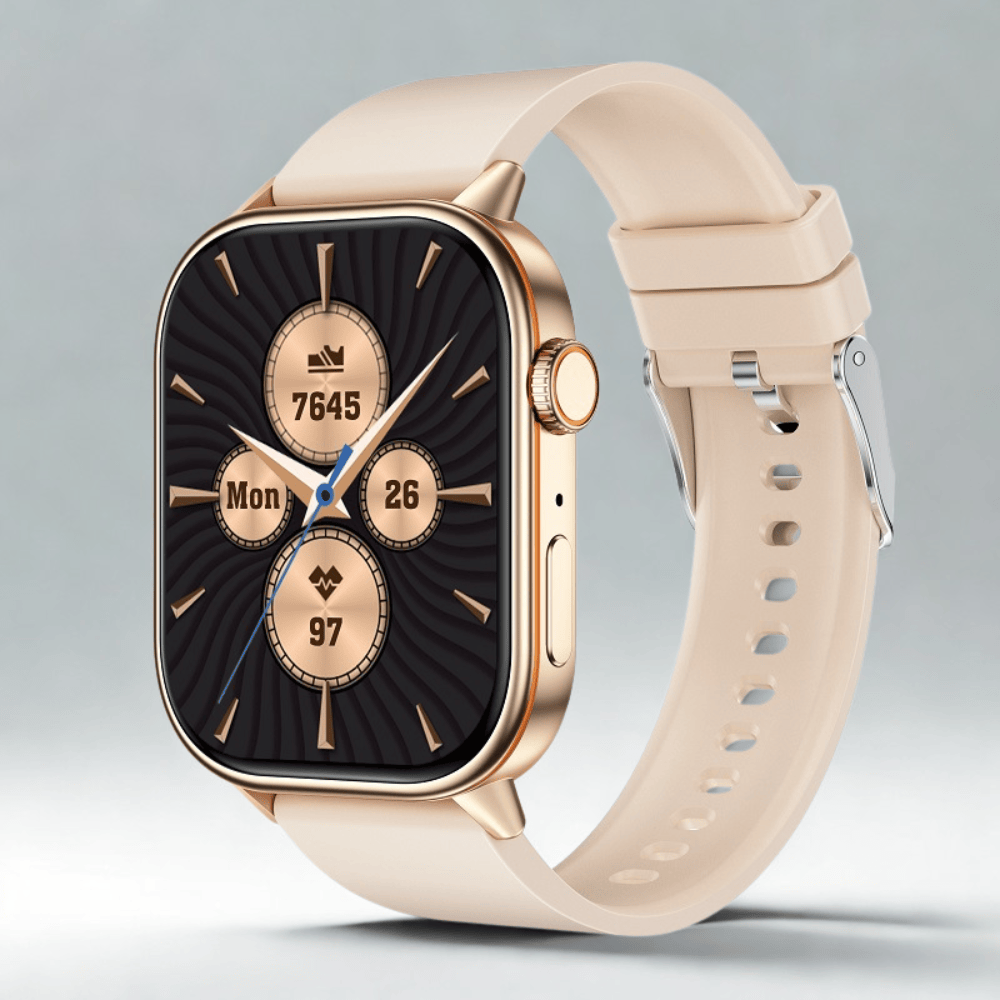 Pavoco Tragbare Technologie Gold Elegante Smartwatch für Unisex wasserdicht mit Silikonarmband Fitness Tracker