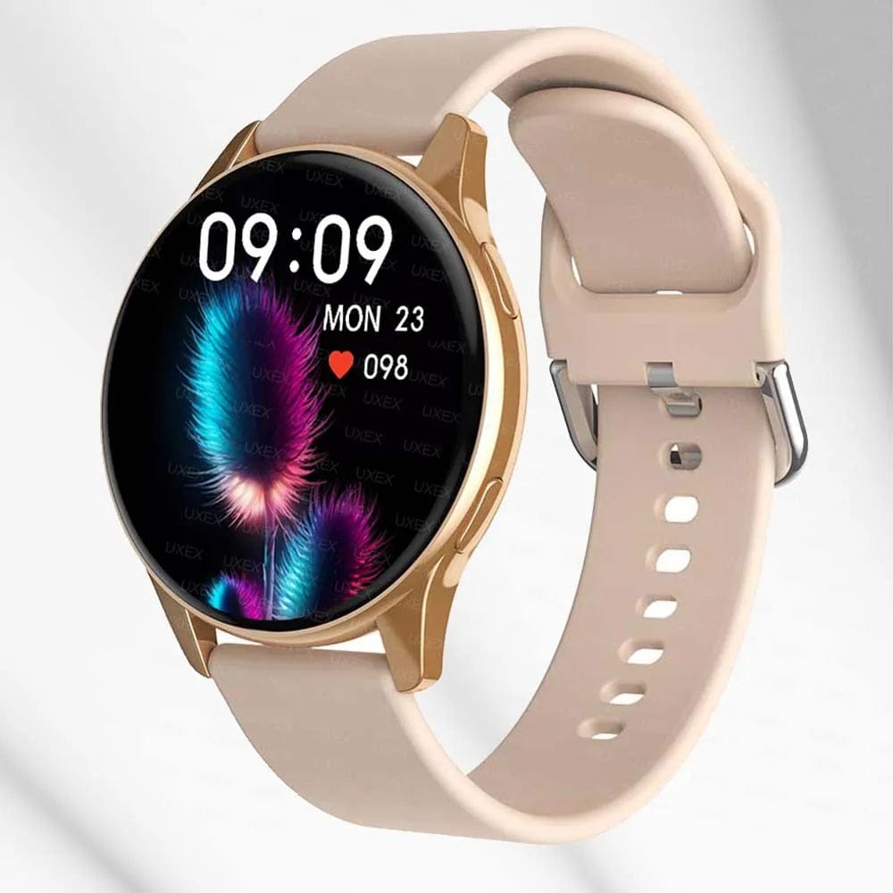 Pavoco Tragbare Technologie Gold - Silikonband Elegante Smartwatch für Damen stilvoll vielseitig Gesundheitsüberwachung 100 Sportarten