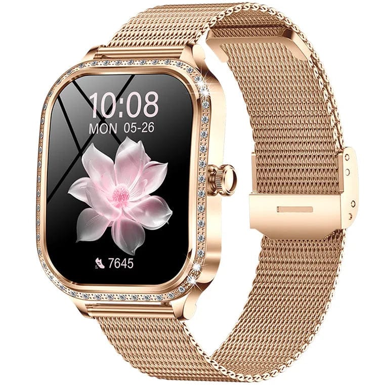 Pavoco Tragbare Technologie Rosé Gold Elegante Smartwatch für Unisex gebogen AMOLED Display Fitness Gesundheitsfunktionen