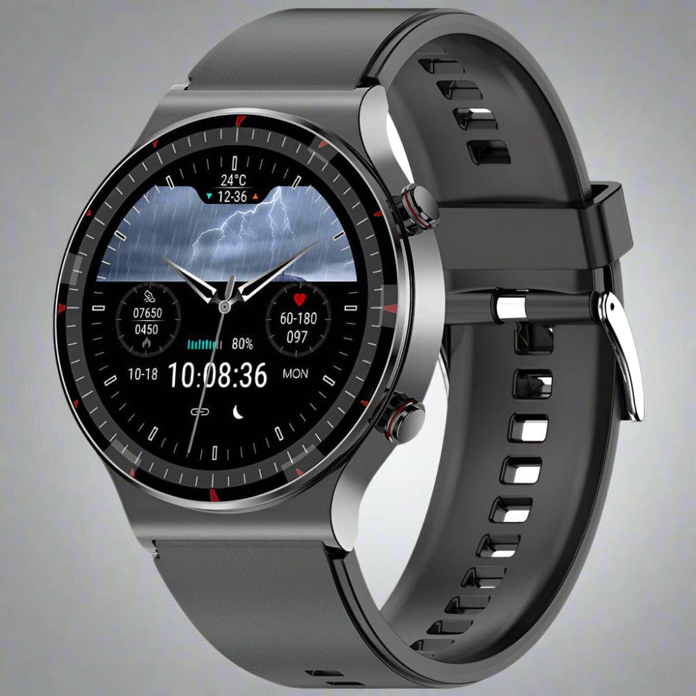 Pavoco Tragbare Technologie Schwarz / Klassisches Schwarz Elegante Smartwatch für Damen und Herren mit EKG Herzfrequenz Schlafanalyse wasserdicht