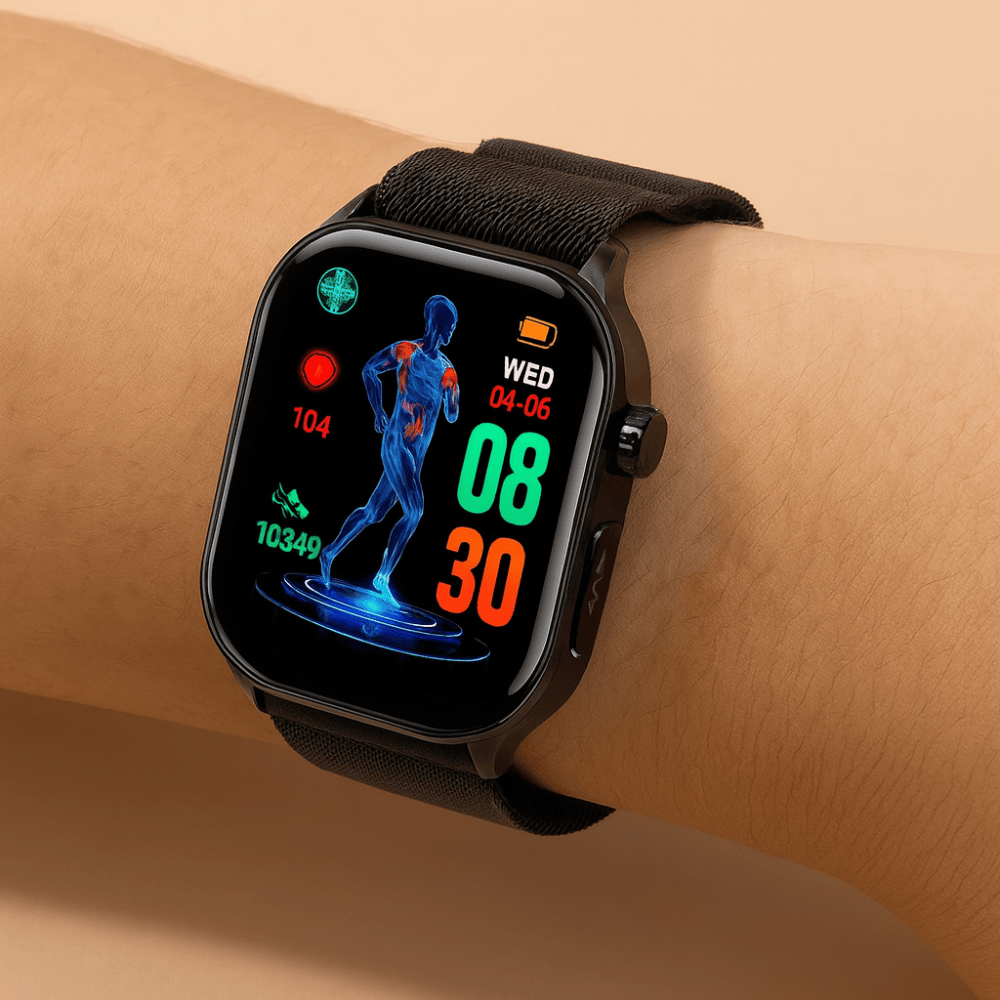 Pavoco Tragbare Technologie Schwarzer Mesh-Gürtel Intelligente Senioren Smartwatch mit Gesundheitsmonitor GPS und Notruffunktion