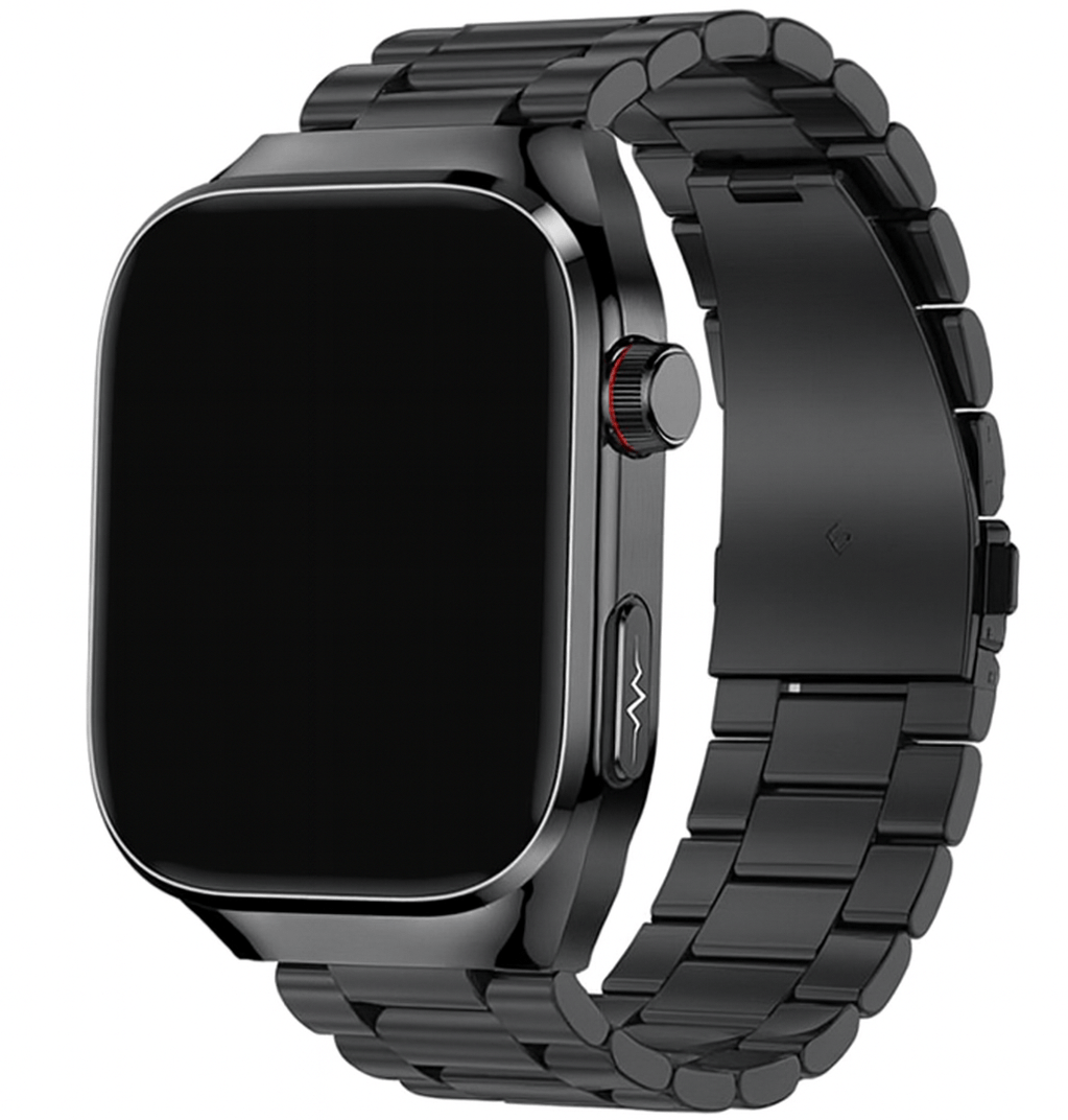 Pavoco Tragbare Technologie Schwarzer Stahl 2A Stylischer Gesundheitstracker für Unisex wasserdicht mit AMOLED Bildschirm EKG Funktionen