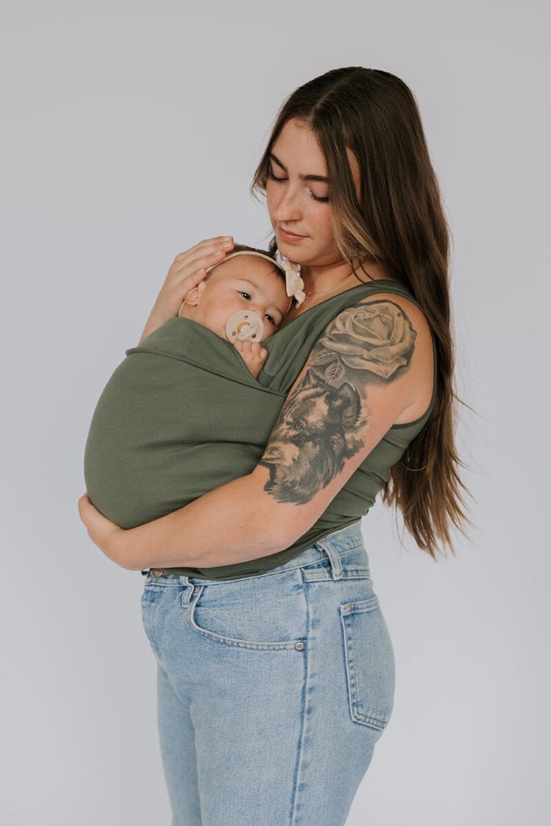 Pavoco Tragetücher Mama / Olivgrün / S Ergonomisches Tragetuch für Neugeborene weich atmungsaktiv verstellbar komfortabel