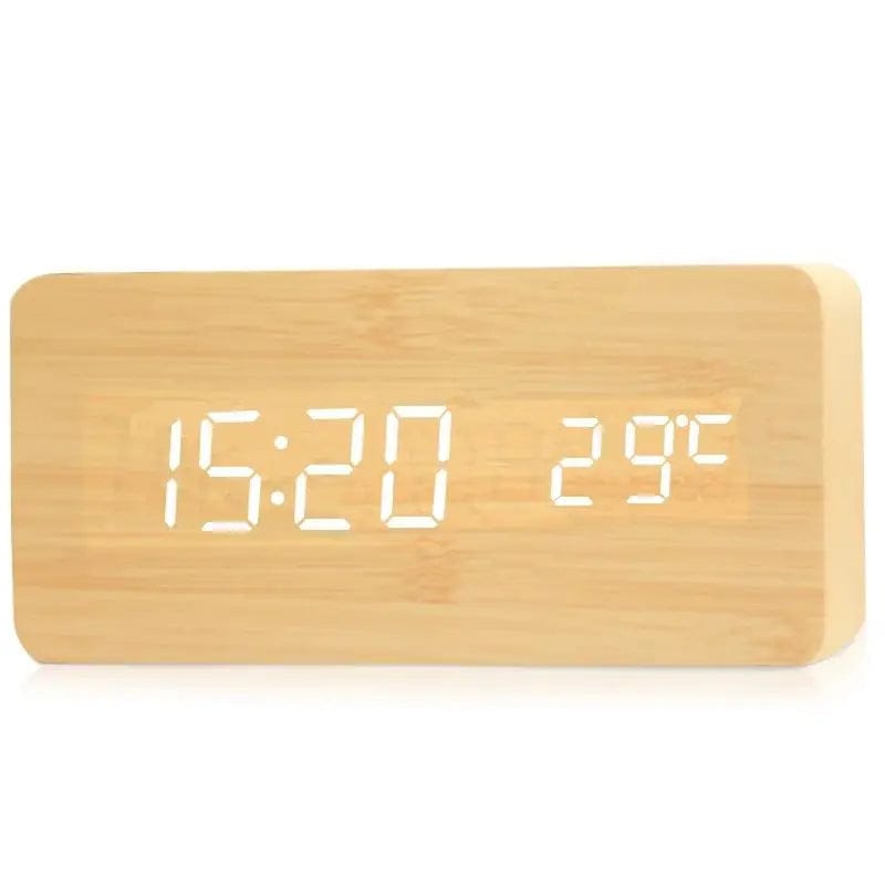 Pavoco Uhren Beige Eleganter Digitalwecker für Unisex Holz LED-Anzeige umweltfreundlich lautlos