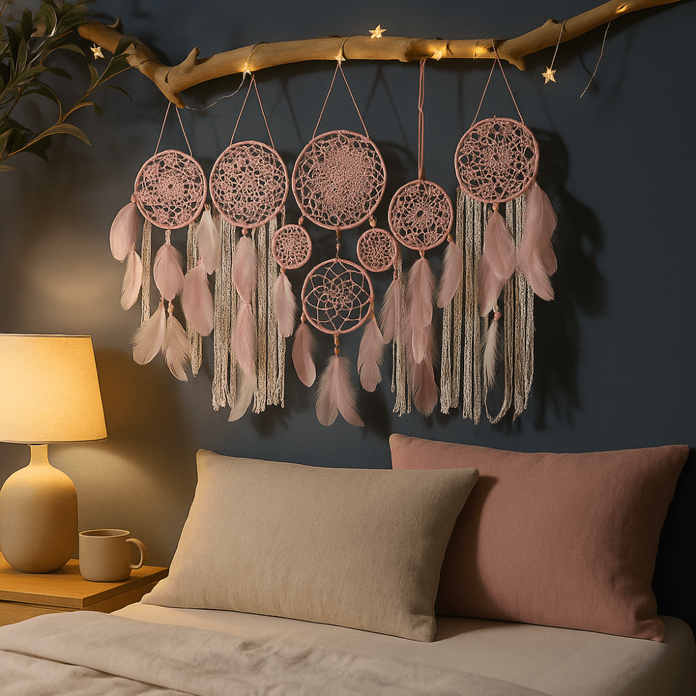 Pavoco Wandbehänge Rosa Handgefertigtes Boho Wanddeko Set für Unisex aus Baumwollseil 5-teilig Wohnzimmer Schlafzimmer
