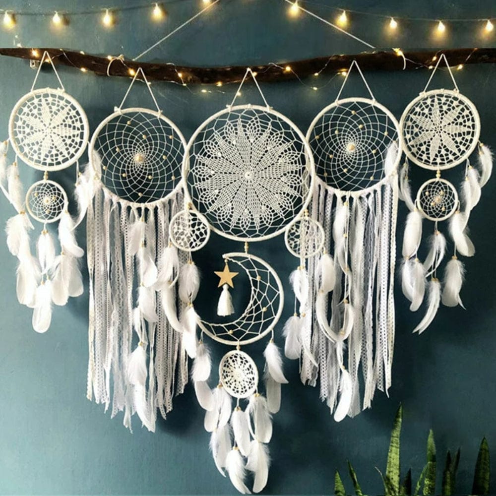 Pavoco Wandbehänge Weiß Handgefertigtes Boho Wanddeko Set für Unisex aus Baumwollseil 5-teilig Wohnzimmer Schlafzimmer